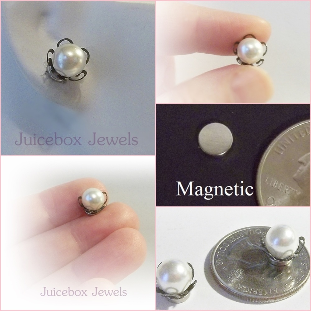 MAGNETIC 8 mm IVORY Faux Pearl Stud Earrings M161